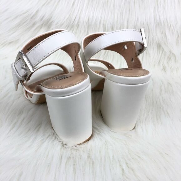 Women's AMS Sarah Silver Grommet Eyelets Slingback Block Heel Sandals White - Picture 7 of 10